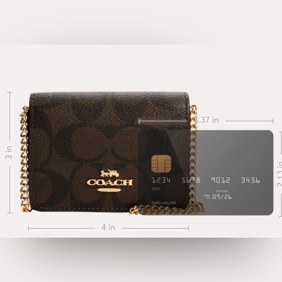 Coach Mini Wallet on a Chain Gold-tone Detachable Crossbody Card case - Picture 4 of 10